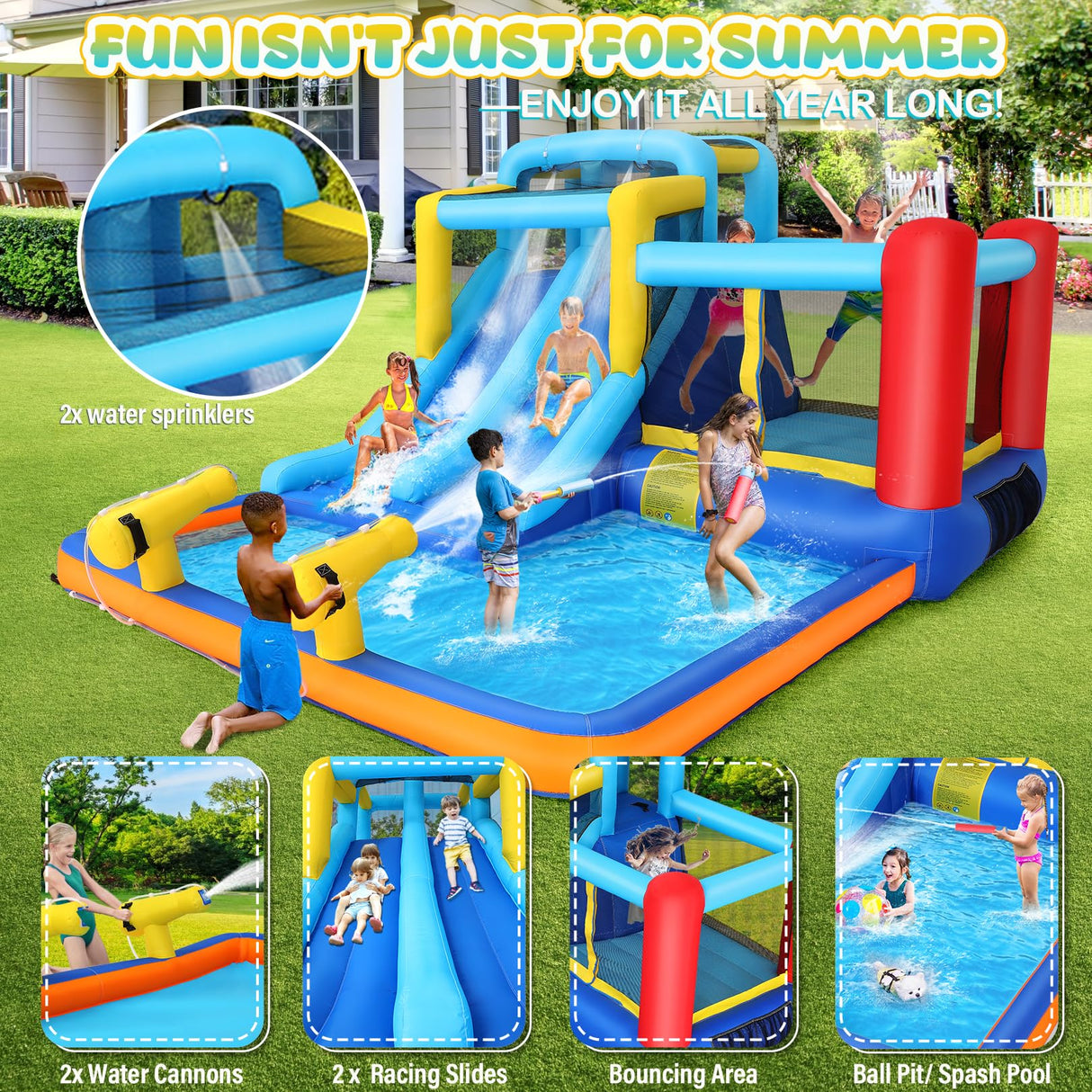 Whubefy 15x9.95Ft Bounce House Water Slide Park for Kids 3-6, Inflatable Water Slide Bouncy House with Slide,Big Pool,Bouncer Area,Blower, Blow Up Water Slides Jump Castle for Big Kids 8-12 Backyard Whubefy
