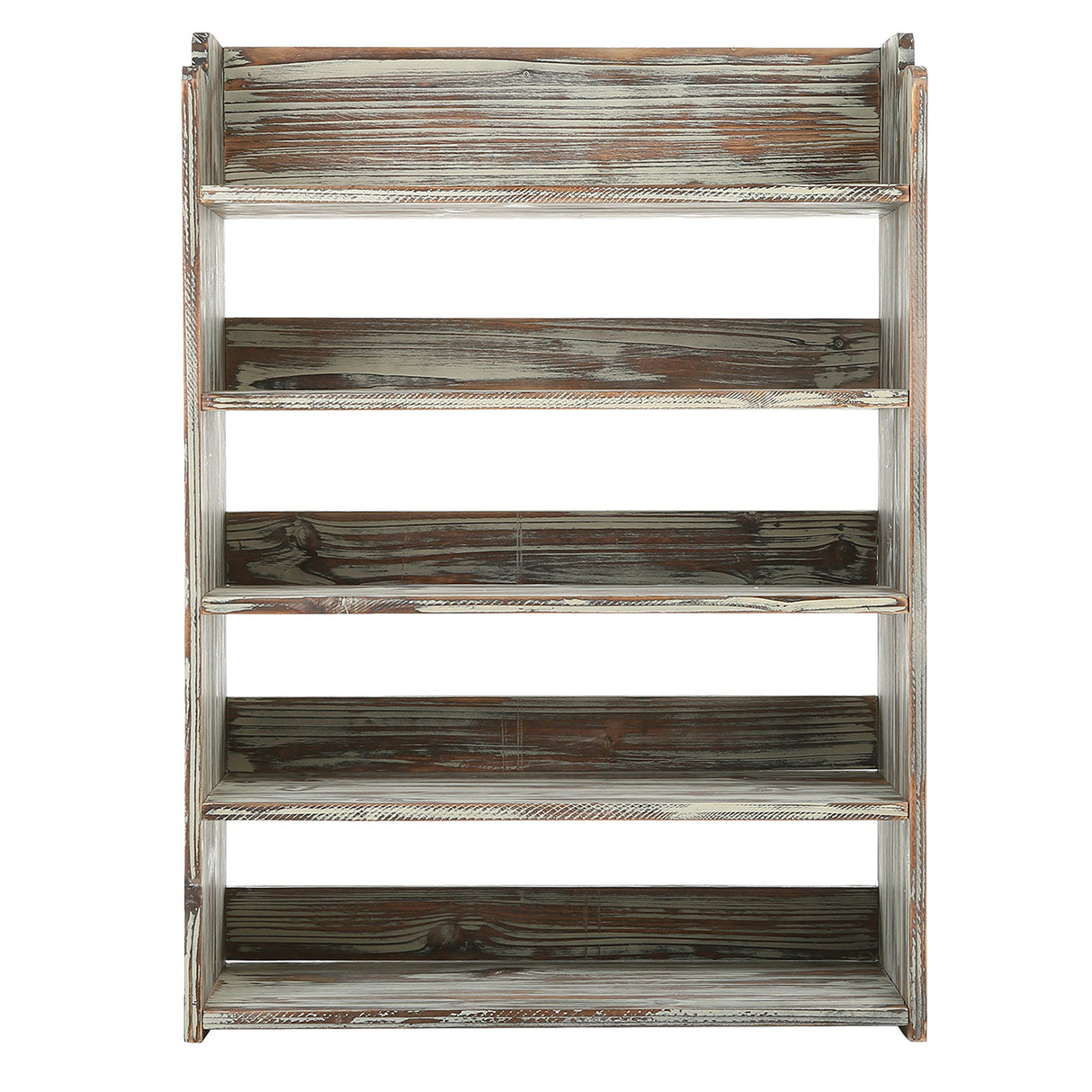 MyGift 5 Tier Rustic Torched Wood Entryway Shoe Rack Storage Shelves, Closet Organizer Shelf MyGift