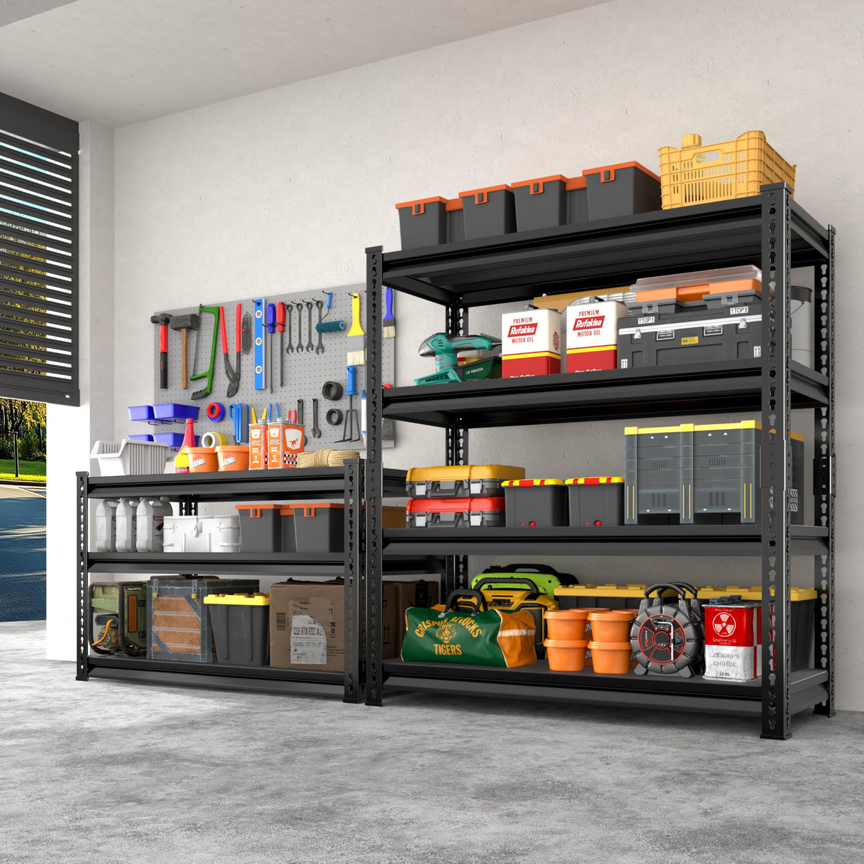 Rufokisa 48" W Garage Shelving Heavy Duty,2000LBS Loads Adjustable Garage Storage Shelves, 4-Tier Metal Shelving Units and Storage Racks Heavy Duty, 48”W x 16”D x 72”H,Black Rufokisa