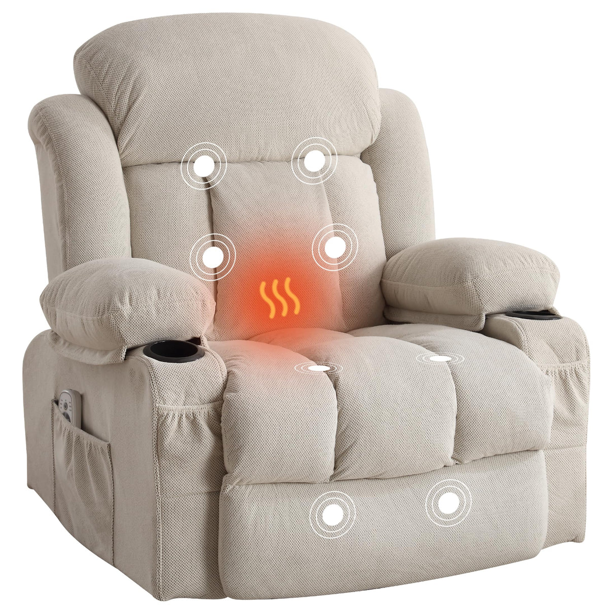 BOSMILLER Oversized Recliner Chair for Adults with Vibration Massage and Lumbar Heating Swivel Rocker Recliner with Cup Holder and USB Charge Port for Living Room BOSMILLER