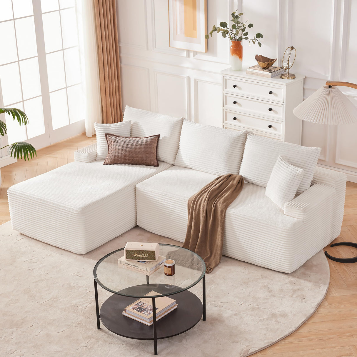 Mangodan Cloud Sectional Couch, Modular Sectional Sofa for Living Room, Boneless Sofa with Deep Seat, Fluffy Comfy Couch with L-Shaped Chaise, No Assembly Required, Beige Mangodan