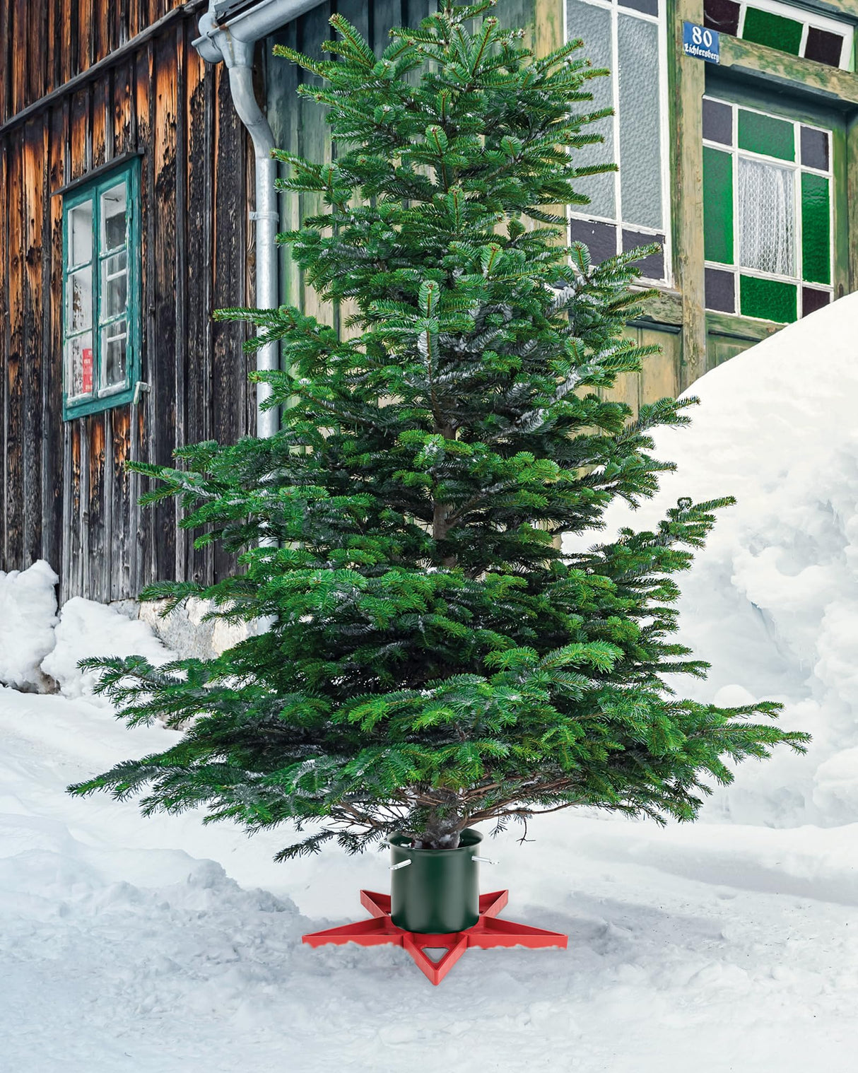 GuuG Real Christmas Tree Stand Base - Live Trees Small Christmas Tree Holder up to 6.5ft Trees for Real Xmas Trees 0.53 Gal Star+ Green&Red GuuG