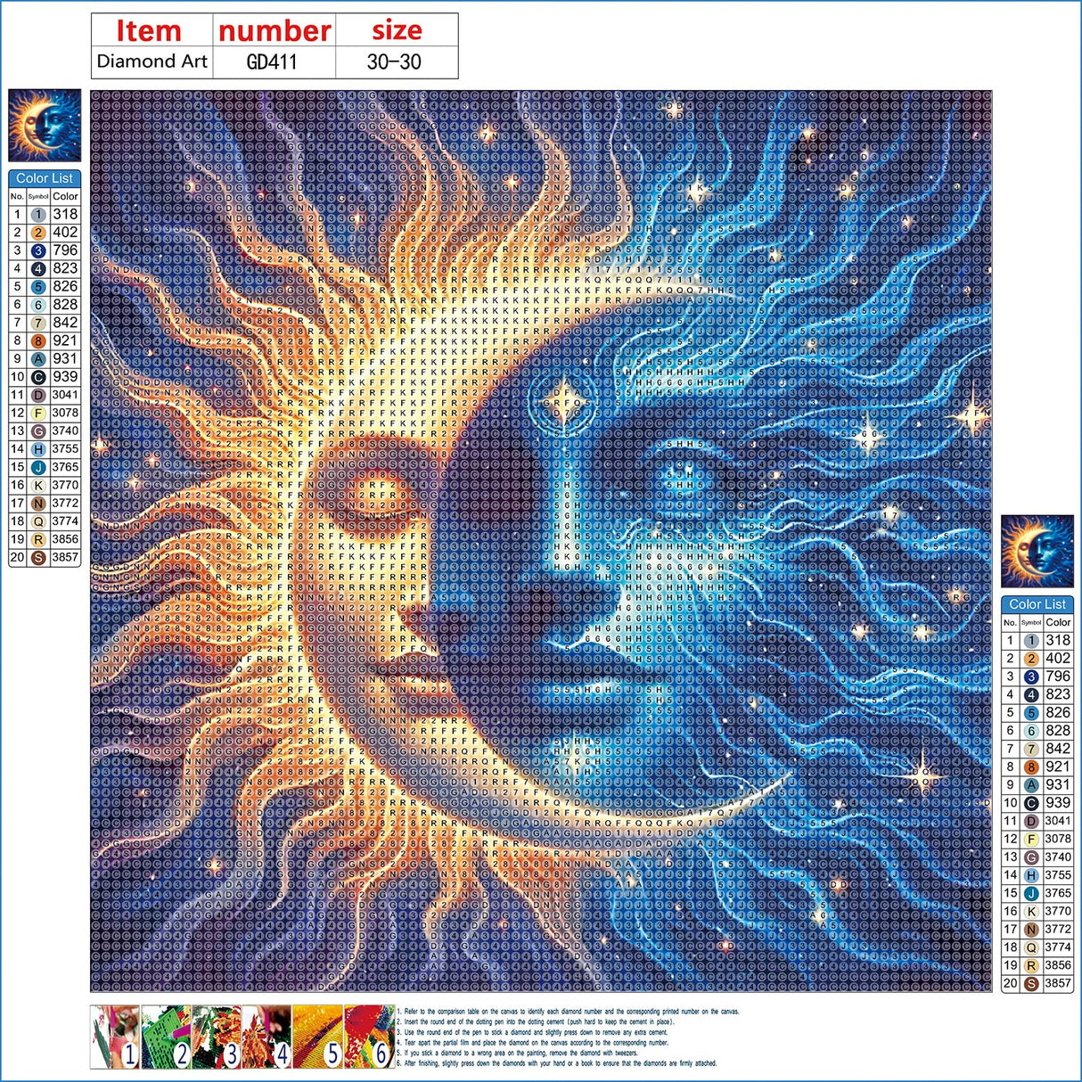 GDYEEH DIY 5D Sun and Moon Diamond Art Kits, Round Full Drill God Diamond Painting Picture, Dreamland Painting by Numbers Art Kits for Adults Beginners Home Wall Decor 12x12 inch GDYEEH