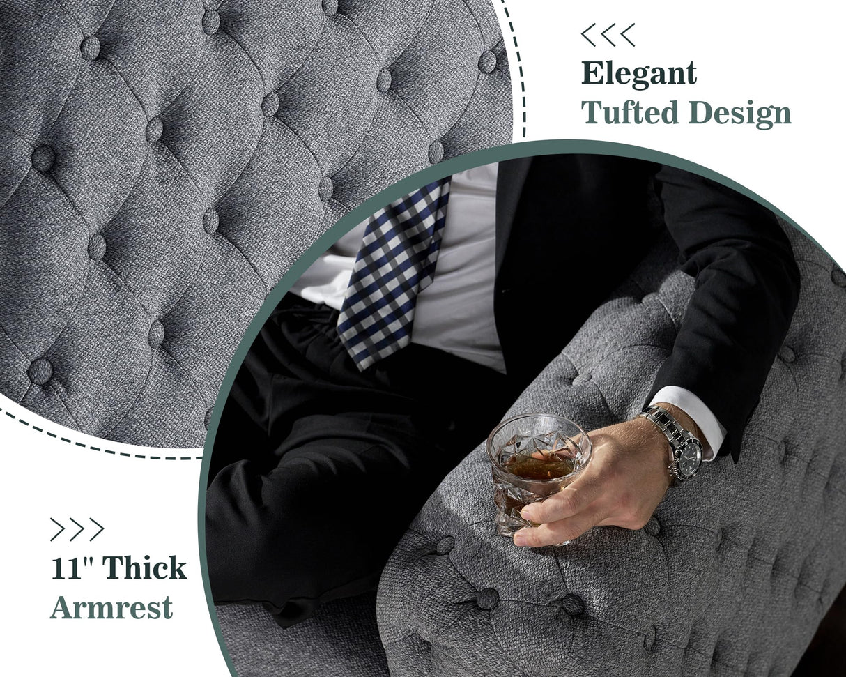 Jocisland 92-Inch Modern Sofa - Oversized 3 Seater Couch With Wide Armrest, Button Tufted for Living Room, Grey Linen Jocisland