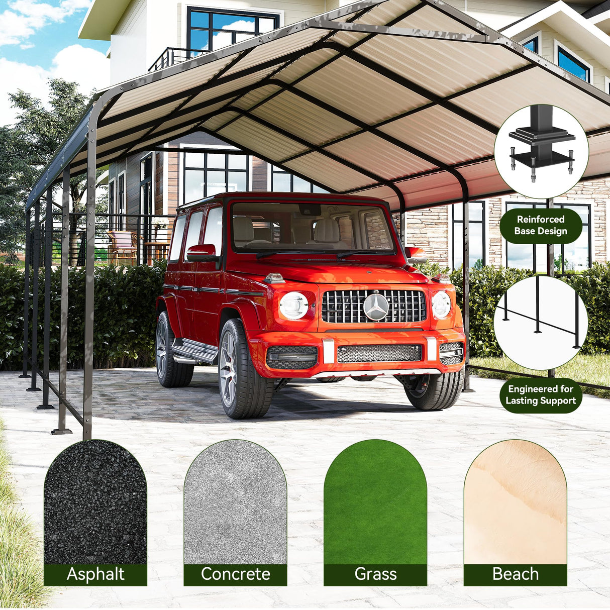 GRAVFORCE 12x20 FT Metal Carport, Heavy Duty Carports Canopy with Galvanized Steel Frame and Roof, Outdoor Garage Car Shed for Pickup, Boat, Cars and Tractors GRAVFORCE