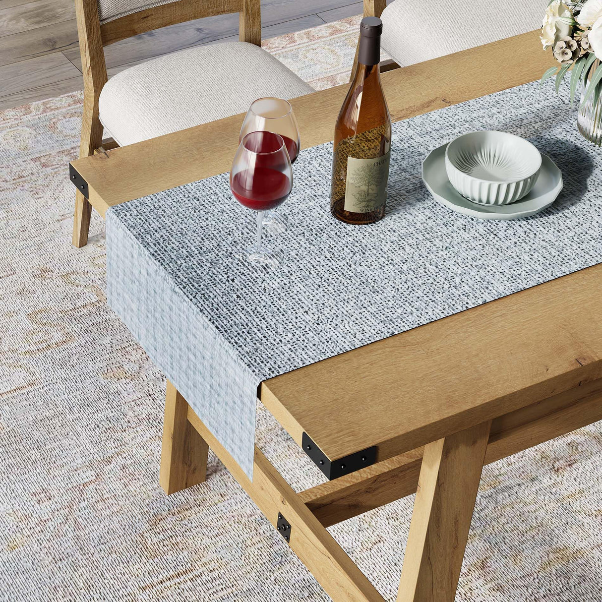 WAMPAT Set of 2 Farmhouse Dining Tables for 8-12 Persons with Heavy Duty Wooden Legs, 135.4 Inch Rectangular Modern Wood Kitchen Table for Dining Room & Living Room, Oak Brown WAMPAT