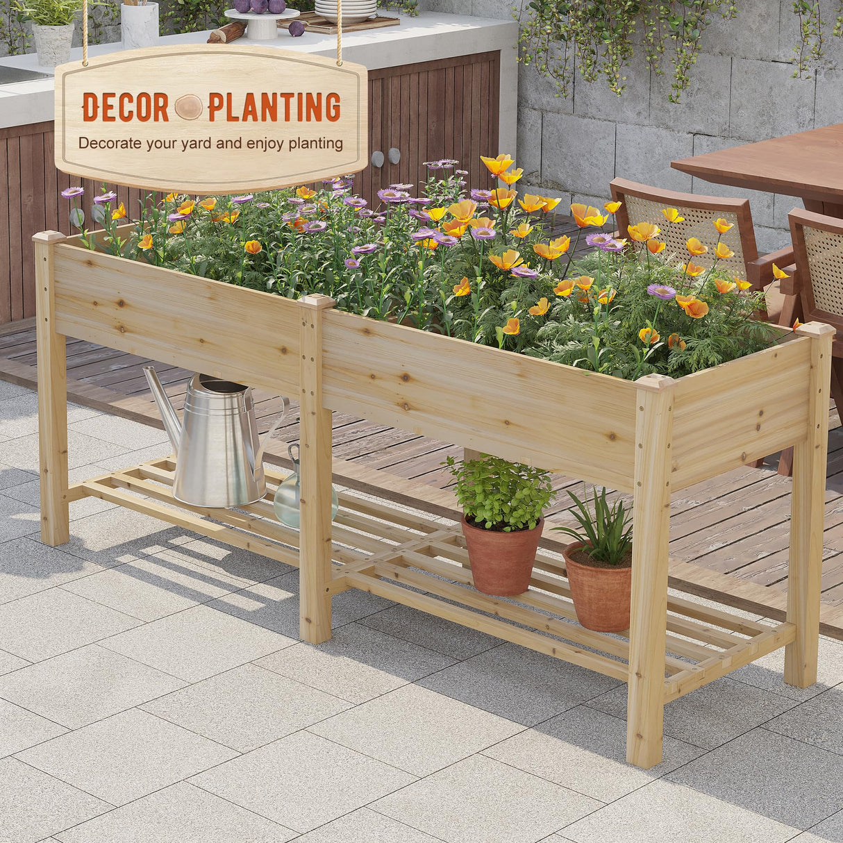 GHWIE Raised Garden Bed with Legs Elevated Wood Planter Box for Planting Vegetables Flowers Garden Patio Balcony garden beds outdoor with Liner GHWIE