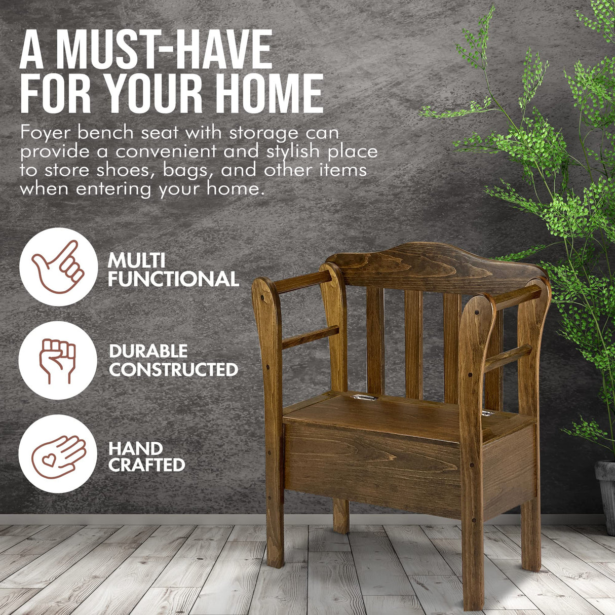 Peaceful Classics Bench with Storage - Small Wooden Storage Bench for Entryway, Hallway, Mudroom, Farmhouse, Bedroom, & Living Room, Amish Handmade Furniture Storage Organizer, Special Walnut Peaceful Classics