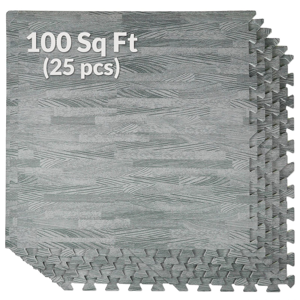 Home Aesthetics 100 Sq. Ft 3/8 Inch Thick Printed Foam Tiles Interlocking Foam Mat, Sea Haze Grey Wood Grain Style Print, (24"x24", 25 pcs), Protective Flooring for Home, Gym Exercise or Trade Show Home Aesthetics