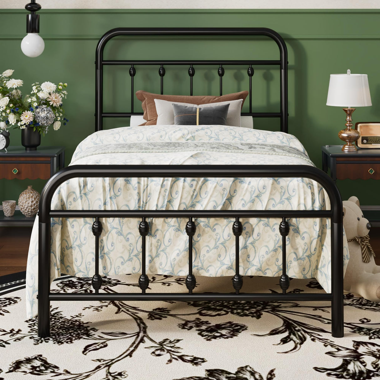 SHA CERLIN Twin Size Metal Platform Bed Frame with Victorian Style Iron-Art Headboard and Footboard, Easy Assembly, Under Bed Storage, No Box Spring Required, Black SHA CERLIN