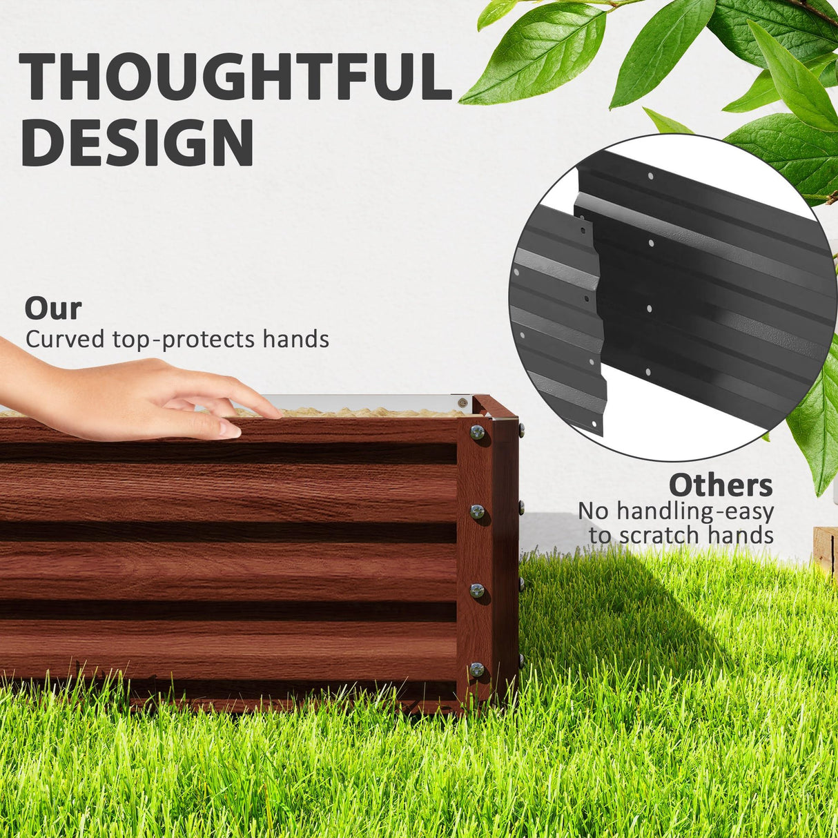 Outsunny Galvanized Raised Garden Bed, 4' x 4' x 1' Metal Planter Box, for Growing Vegetables, Flowers, Herbs, Succulents, Natural Wood Outsunny