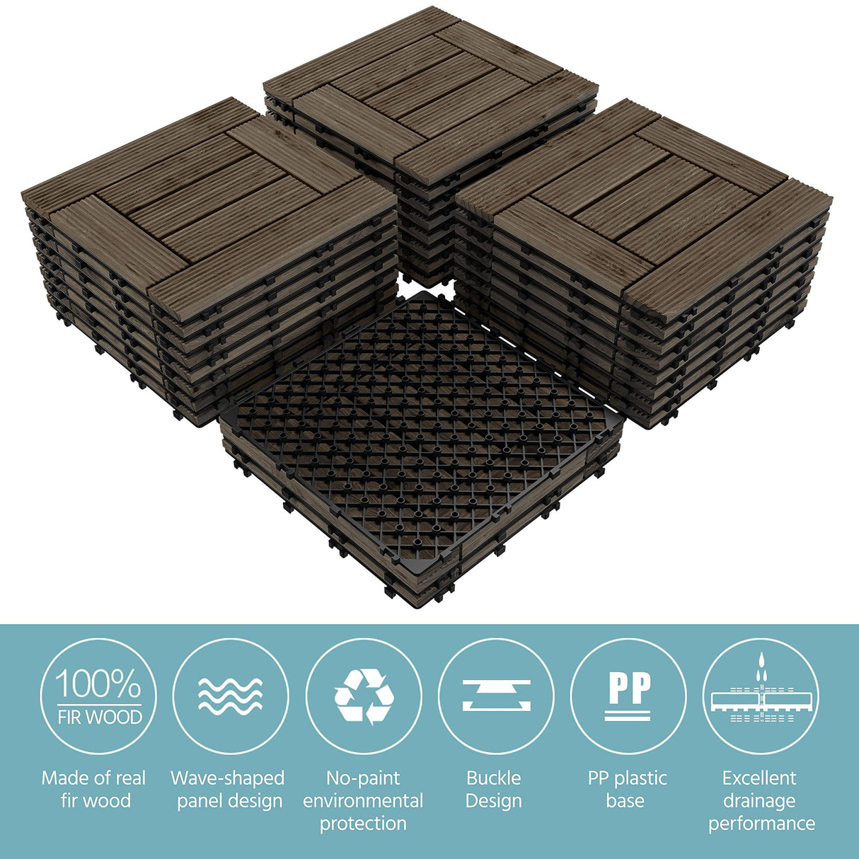 Topeakmart 27PCS Patio Deck Tiles Interlocking Wood Composite Decking Floor Tiles 12 x 12in Dark Brown for Outdoor & Indoor Patio Garden Deck Poolside Topeakmart