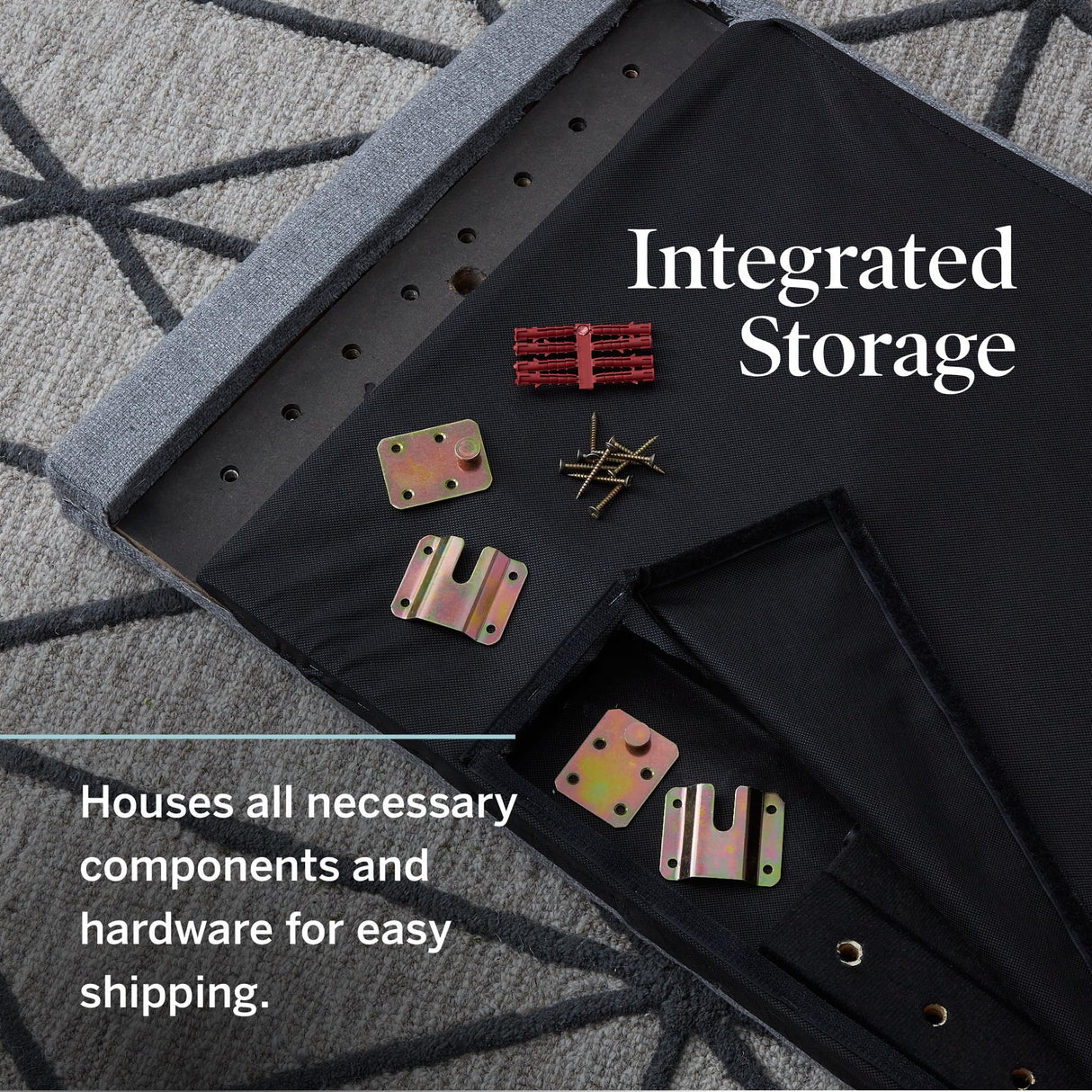 LUCID Mid-Rise Upholstered Headboard - Diamond Tufted - Padded Polyester - Adjustable Height from 34” to 46” - Easy Assembly - Bed Frame or Wall Mount - Sturdy - Stone - Queen Size LUCID