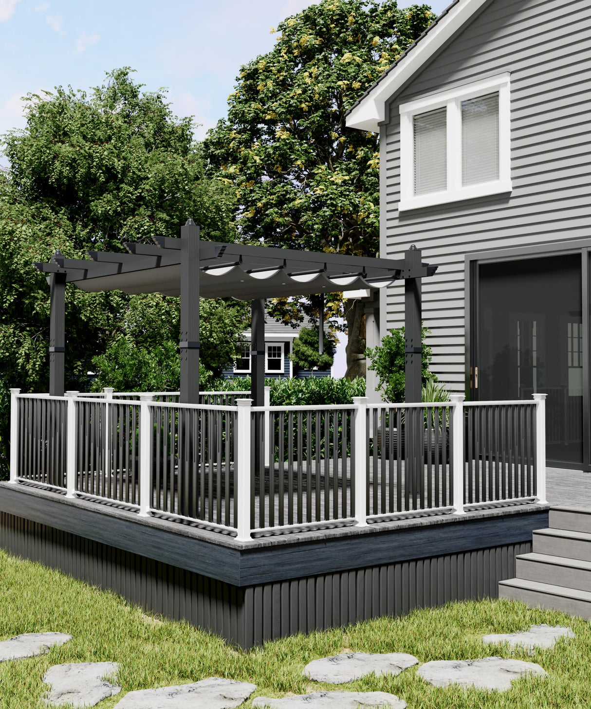 KYBOLT 10x10 Ft Modern Aluminum Pergola, Outdoor Pergola with Adjustable Canopy, Stable 4-Sided Base, Aluminum Gazebos for Backyard, Deck, Lawn - Gray KYBOLT