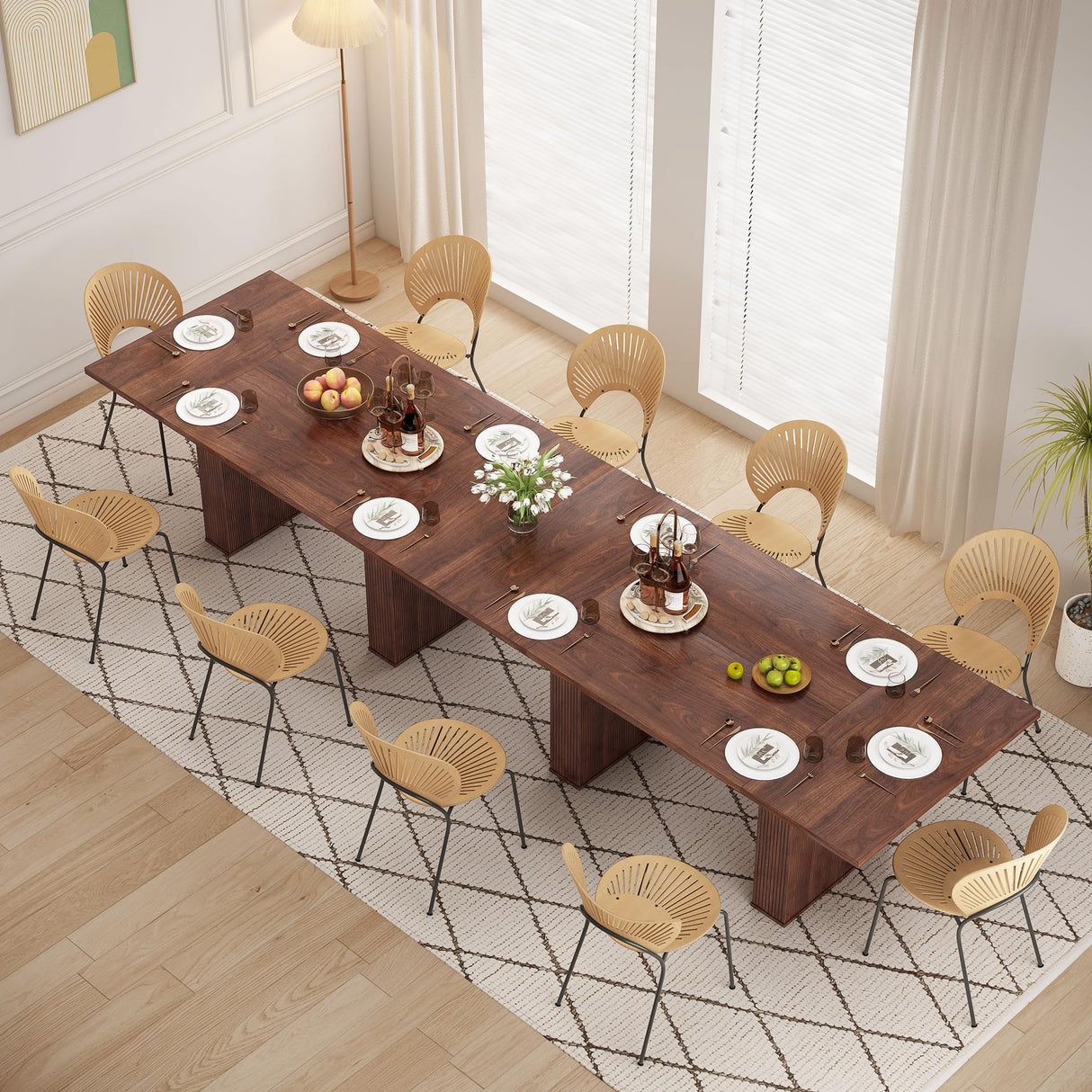 PHOYAL 78.7" Large Farmhouse Dining Table, Rectangular Dinner Table for 6 to 10 People, 78.7" L x 39.4" W x 30.7" H for Dining Room, Home Office, Living Room Furniture, Walnut PHOYAL