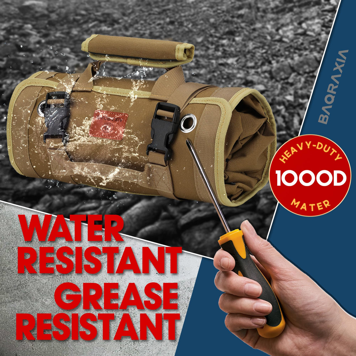 BAQRAXIA Tool Bag, Roll Up Small Tools Box Storage, Tool Gifts for Men Dad Husband Grandpa Him Birthday, Heavy Duty Tool Organizer with 2 Detachable Tool Pouch BAQRAXIA