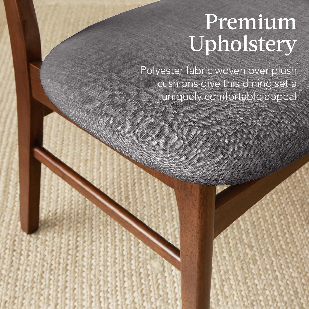 Best Choice Products 6-Piece Wooden Dining Set, Mid-Century Modern Table & Upholstered Chair Set w/Bench Seat, Rubberwood Legs - Walnut/Gray Best Choice Products