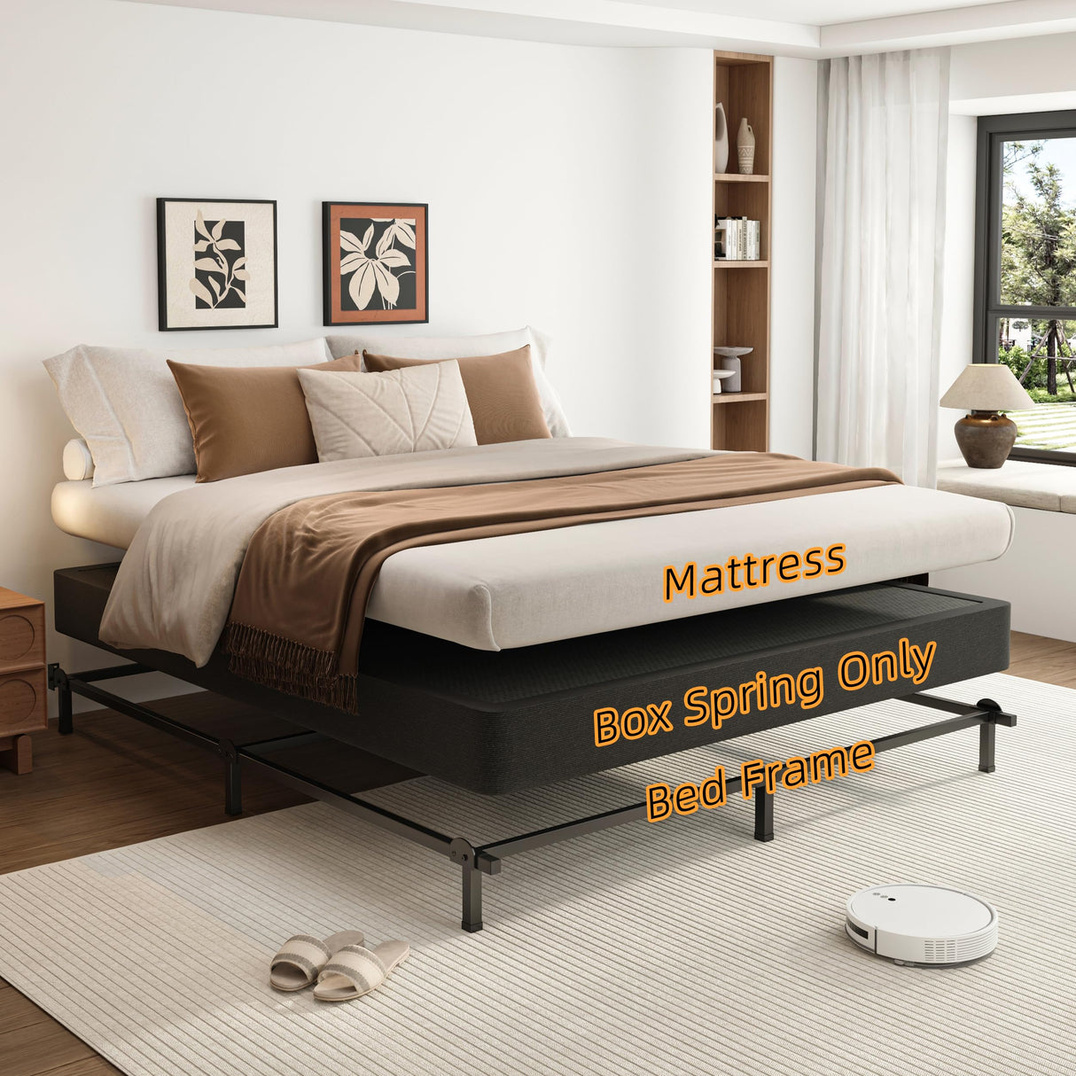 VIPSHOW 7 Inch King Metal Box Spring with Round Corners - 3000 lbs Capacity, High Profile Heavy Duty Mattress Foundation with Steel Slats, Noise-Free, Easy Assemble, Black VIPSHOW