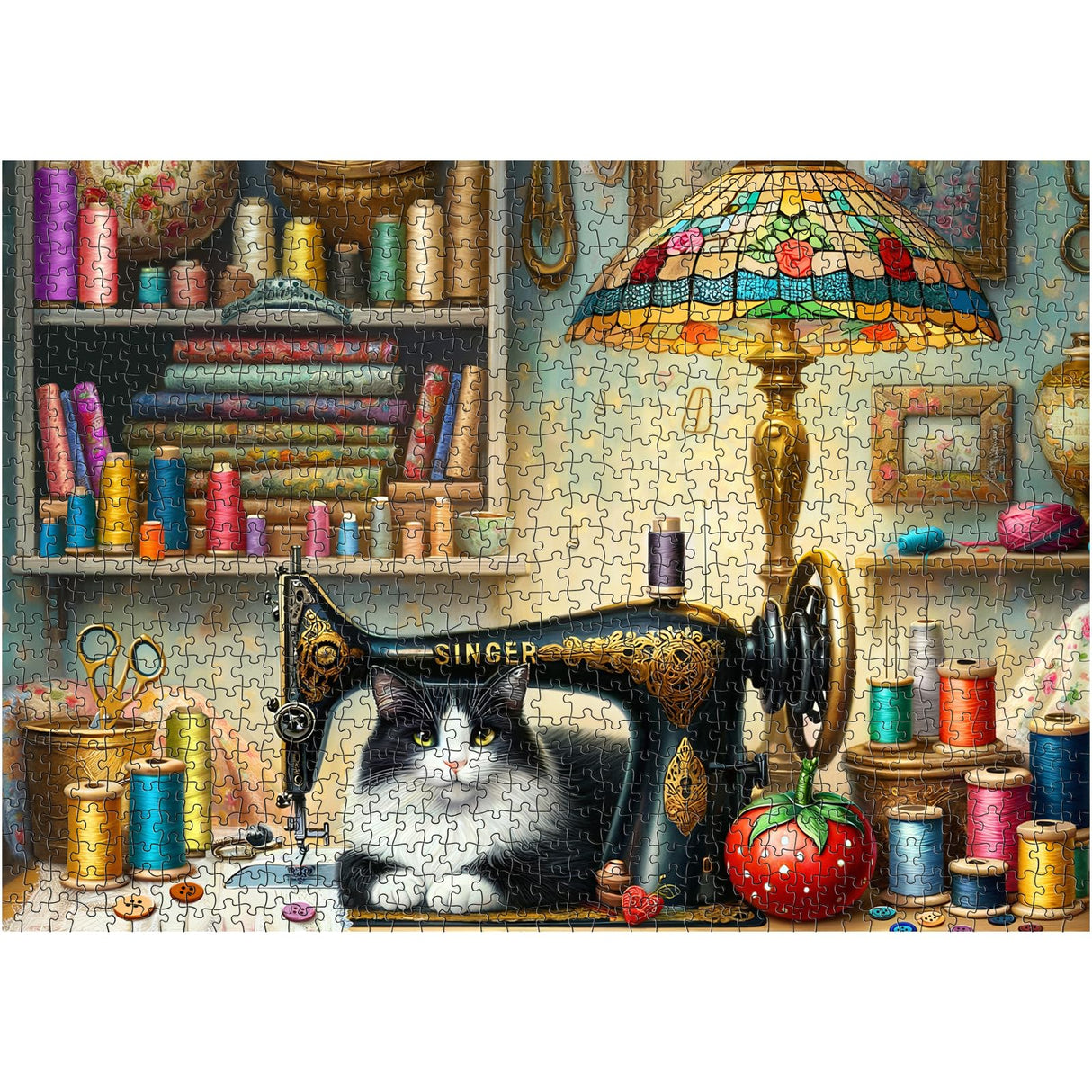 crowm Jigsaw Puzzles for Adults 1000 Pieces, The Sewing Room Cat Challenging Puzzles for Game Nights Living Room Art Decor & Sewing Lovers Gifts crowm