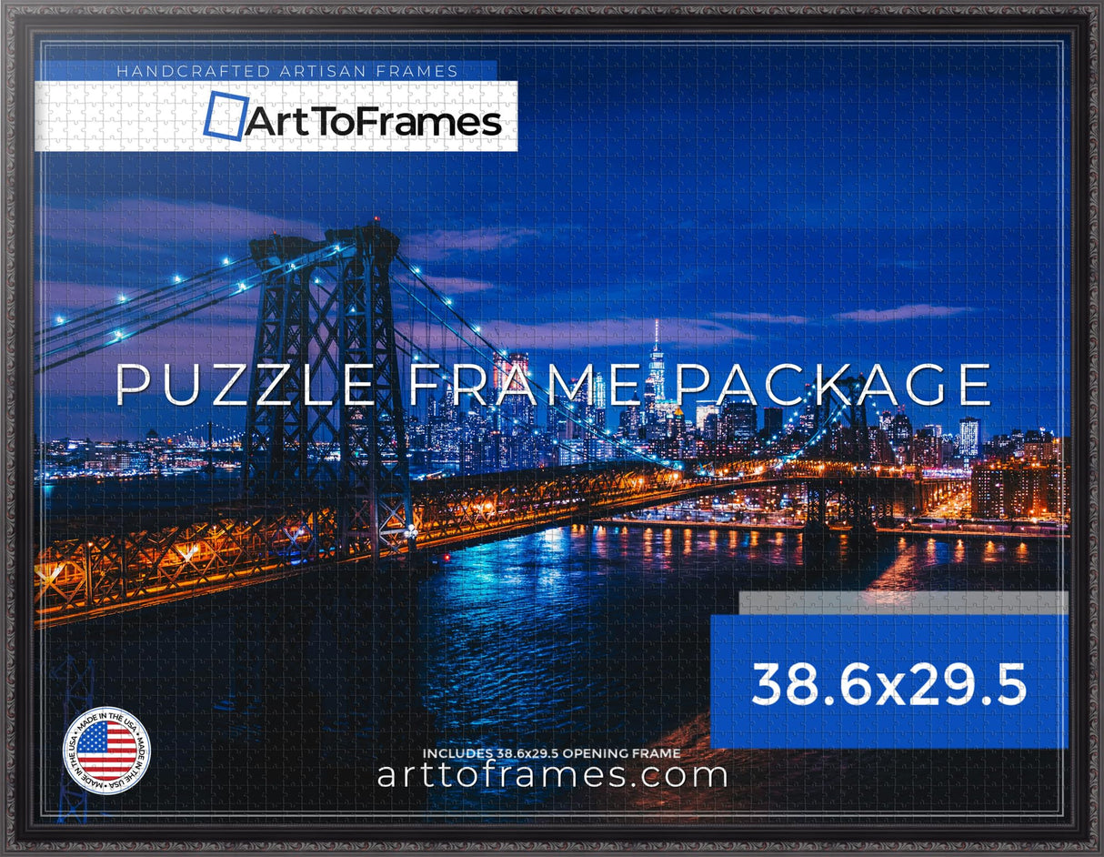 ArtToFrames 38.6x29.5 INCH/98x75 CM Black Frame for 2000 piece Puzzles.This 1.25 Inch Custom Wood Puzzle Frame is Black - Comes with Economy Acrylic (PuzzleD10188-38.6x29.5) ArtToFrames