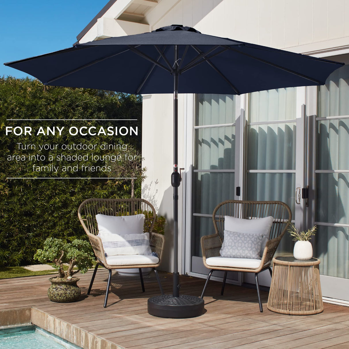 Best Choice Products 10ft Outdoor Steel Polyester Market Patio Umbrella w/Crank, Easy Push Button, Tilt, Table Compatible - Navy Blue Best Choice Products