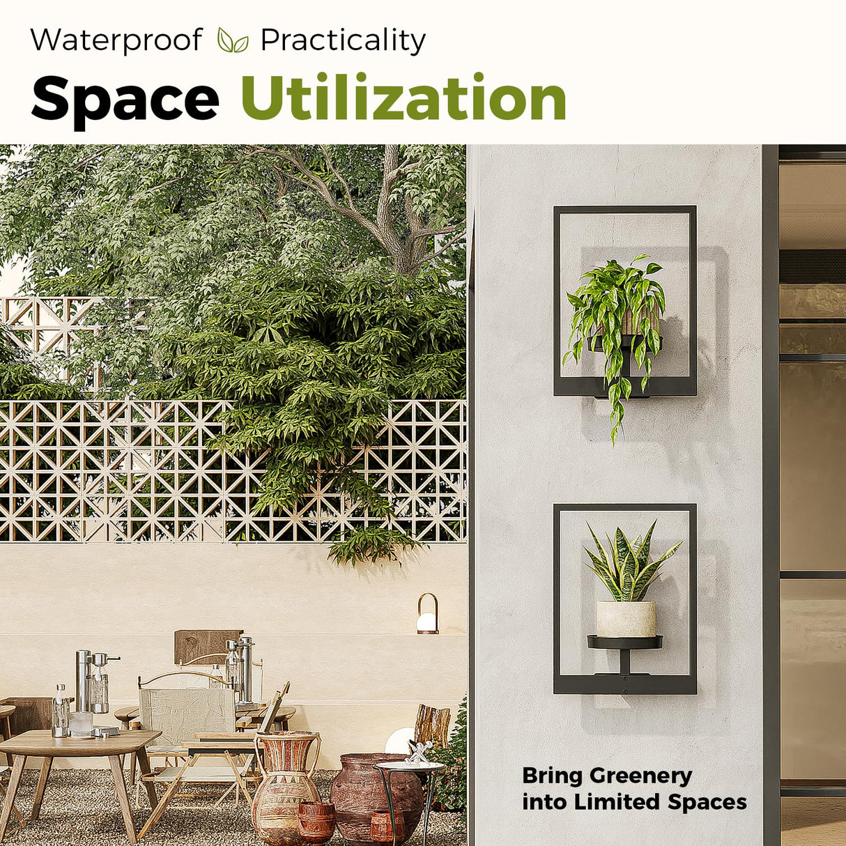 Bamworld Wall Planters for Indoor Plants Metal Wall Plant Holder Plant Hanger Wall Decor Wall-Mounted Wall Hanging Planters Outdoor Plant Rack Black 2 Pack (Patent Design) Bamworld