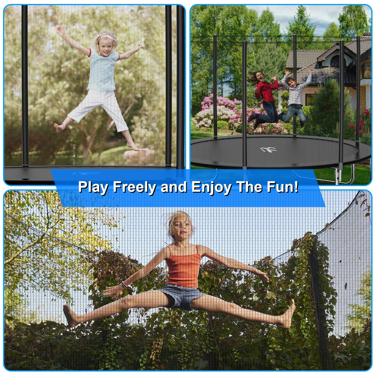 YSSOA 12FT Trampoline for Kids and Adults - Recreational Trampolines with Safety Enclosure, Wind Stakes, 400LBS Weight Capacity, Black Outside Net YSSOA