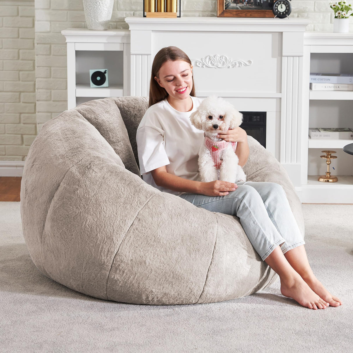 Hobestluk Bean Bag Chairs Large Bean Bag Couch for Adults Stuffed Sofa Chair Comfy Giant Bean Bag Chair with Spacious Design for Reading, Playing or Relaxing (Brown) Hobestluk