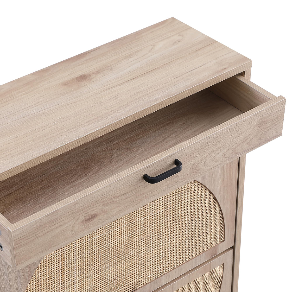 XIAO WEI Shoe Cabinet, Natural Semi Circle Rattan Shoe Storage Organizer Cabinet with 2 Flip Drawers, Freestanding Shoe Rack with Adjustable Shelf for Entryway XIAO WEI