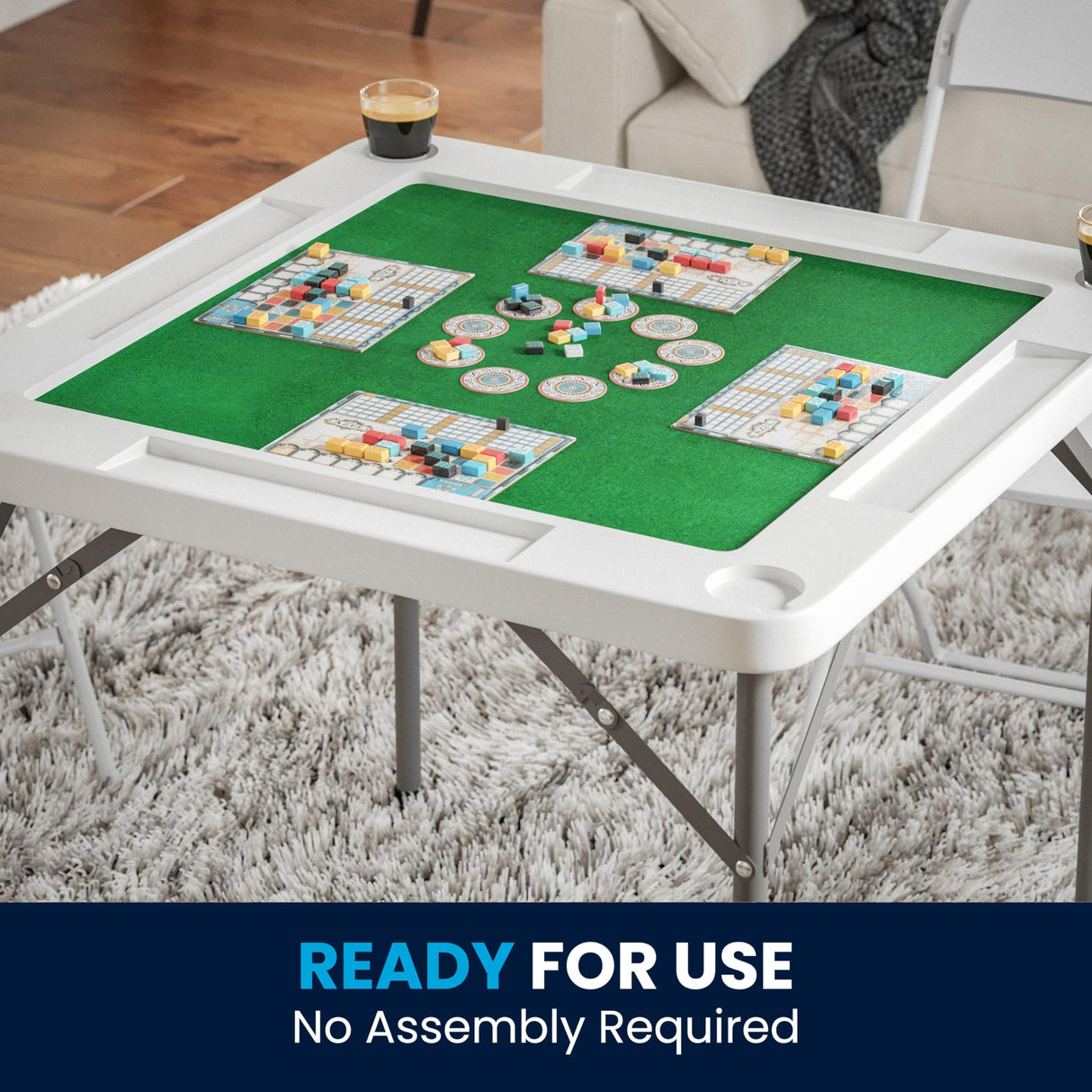 Flash Furniture Silas 34.5" Square Folding Card Table with Felt Green Surface and Cup Holders, Portable Folding Game Table for 4 Players, White/Green Flash Furniture