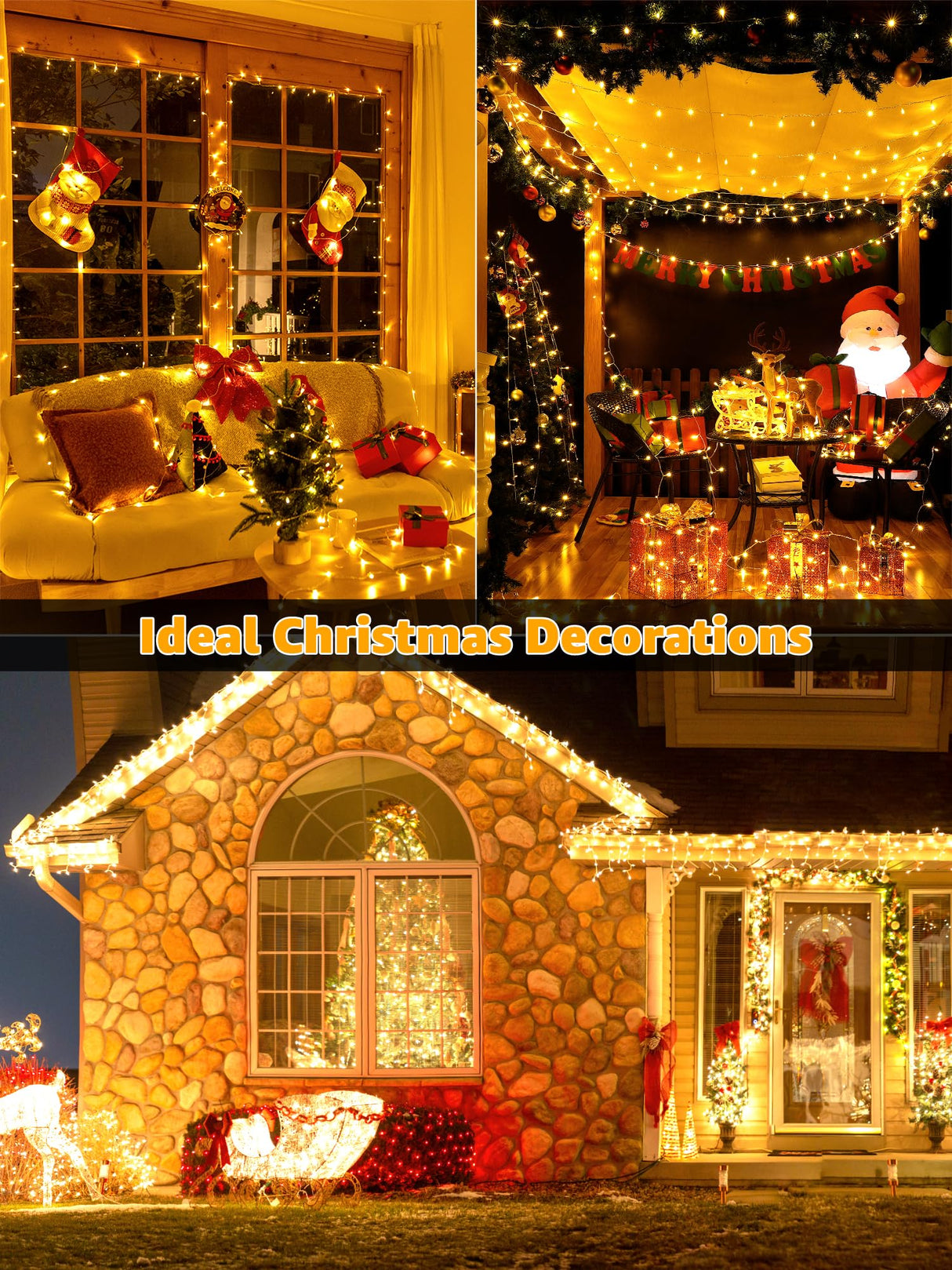 Guhope Christmas Lights 1200LED 196FT, Waterproof Outdoor String Lights with Remote and Timer, 8 Modes Dimmable Fairy Lights for Indoor Outdoor Wedding Party Holiday Decorations (Warm White) Guhope