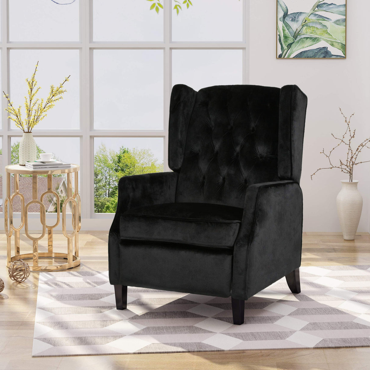 Christopher Knight Home Diana Wingback Recliner, Black + Dark Brown GDFStudio