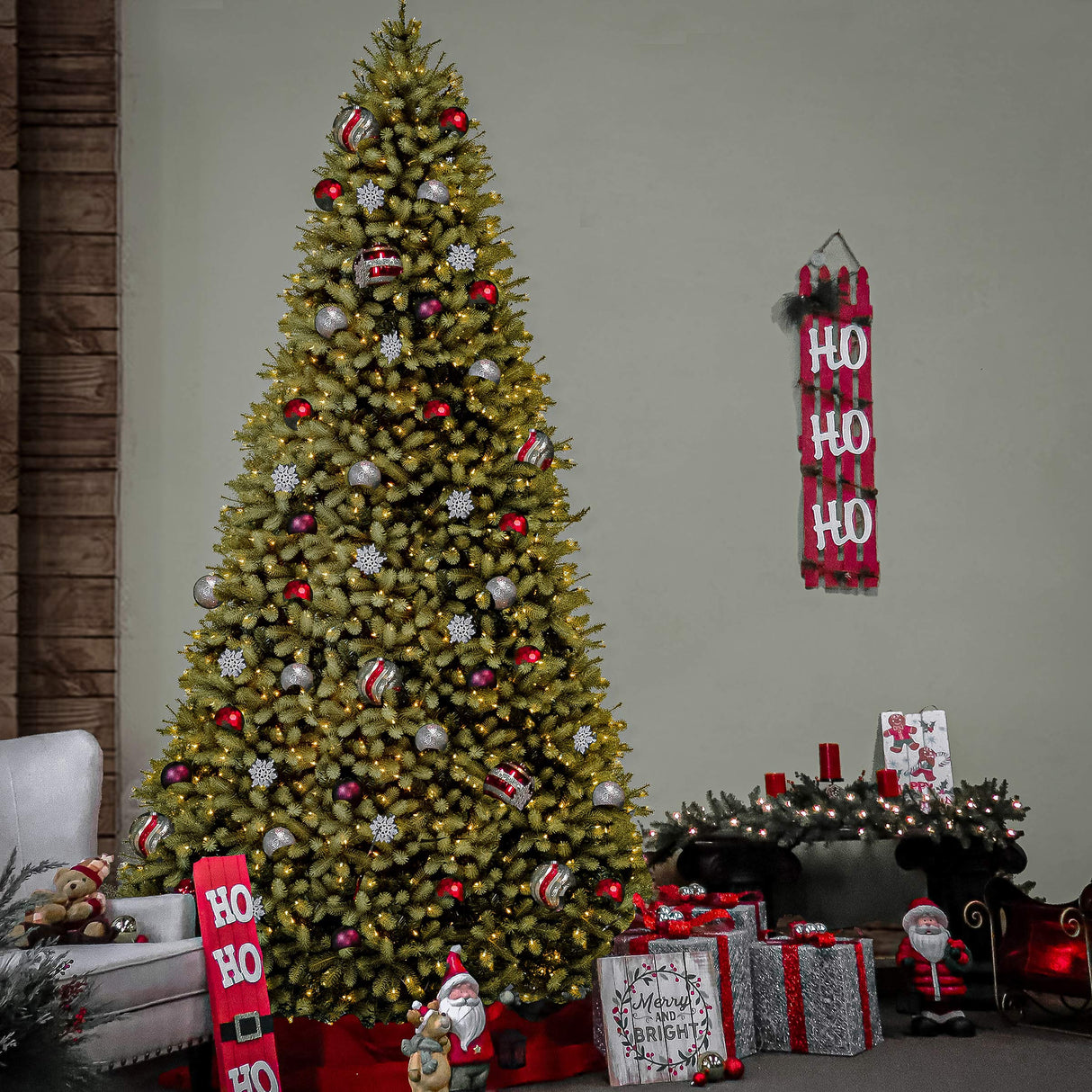 National Tree Company Pre-lit 'Feel Real' Artificial Giant Downswept Christmas Tree, Green, Douglas Fir, White Lights, Includes Stand, 10 feet National Tree Company