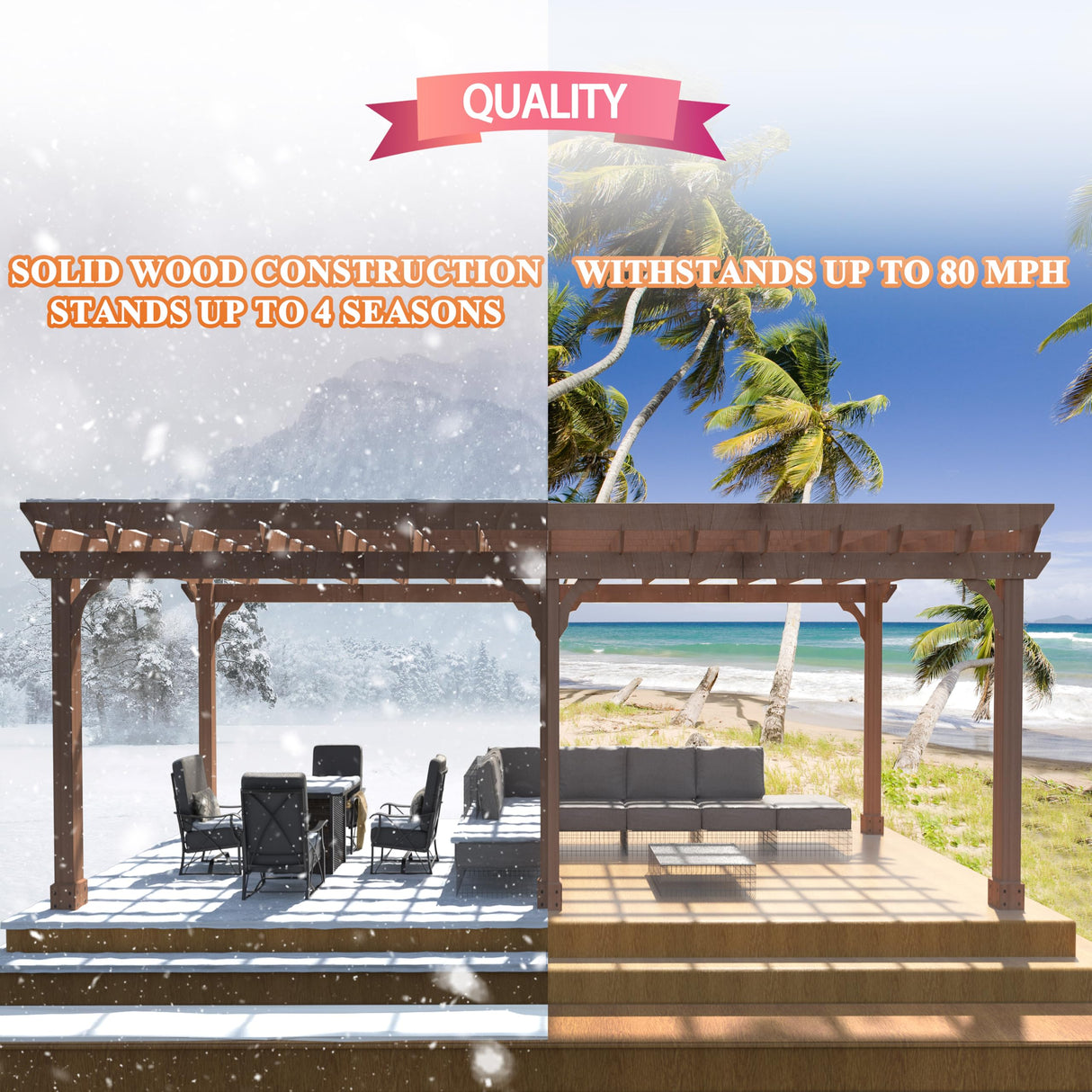 VEIKOU 12x20 FT Cedar Wood Pergola, Outdoor Pergola with 5.5” Thick Snow Wind Support Structure, Pergola Kits with Stakes, Slatted for Patio, Backyard, Garden VEIKOU