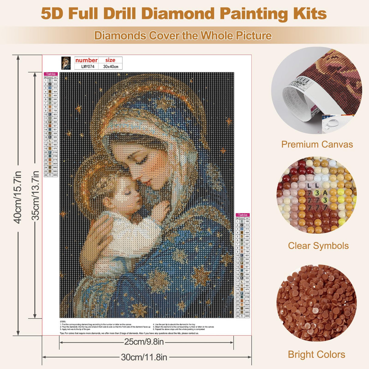 MEIYUDA Virgin Mary Diamond Painting Kits for Adults, 5D Jesus Diamond Art Kits for Beginners, DIY Gem Art Crystal Painting for Home Wall Decor and Present 12x16inch MEIYUDA