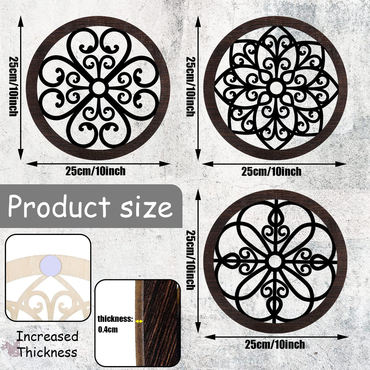 4 Pieces Thicken Rustic Wall Decor Modern Farmhouse Wall Art Decor Wooden Hollow Carved Design Art for Living Room Bedroom Hallway Office Kitchen Wall Decoration (Classic Style) Yulejo