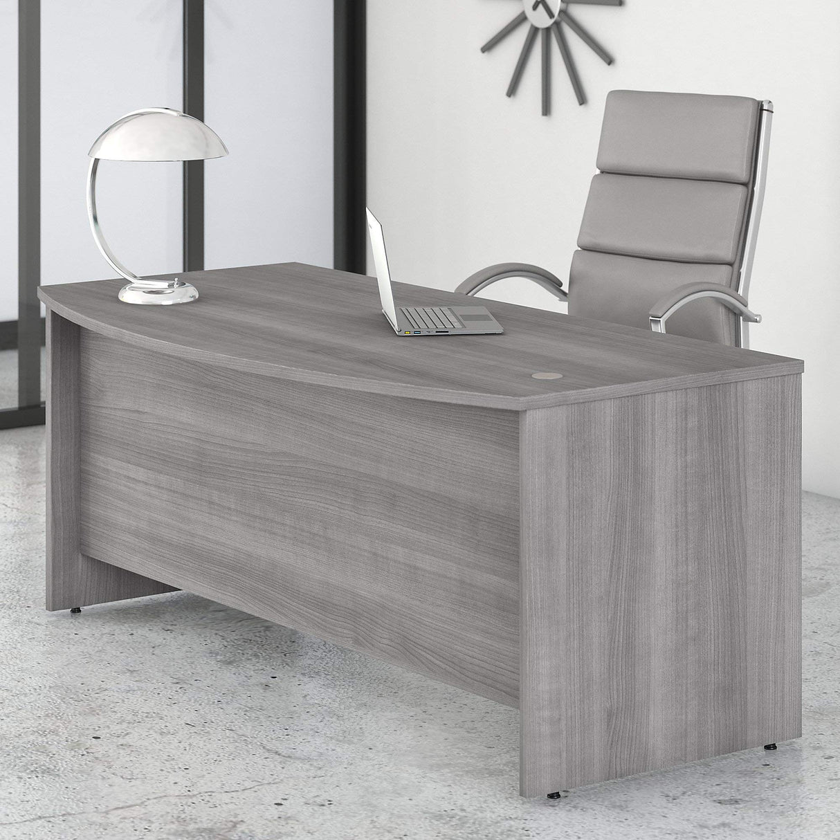 Bush Business Furniture Studio C 72W x 36D Bow Front Desk in Platinum Gray Bush Furniture
