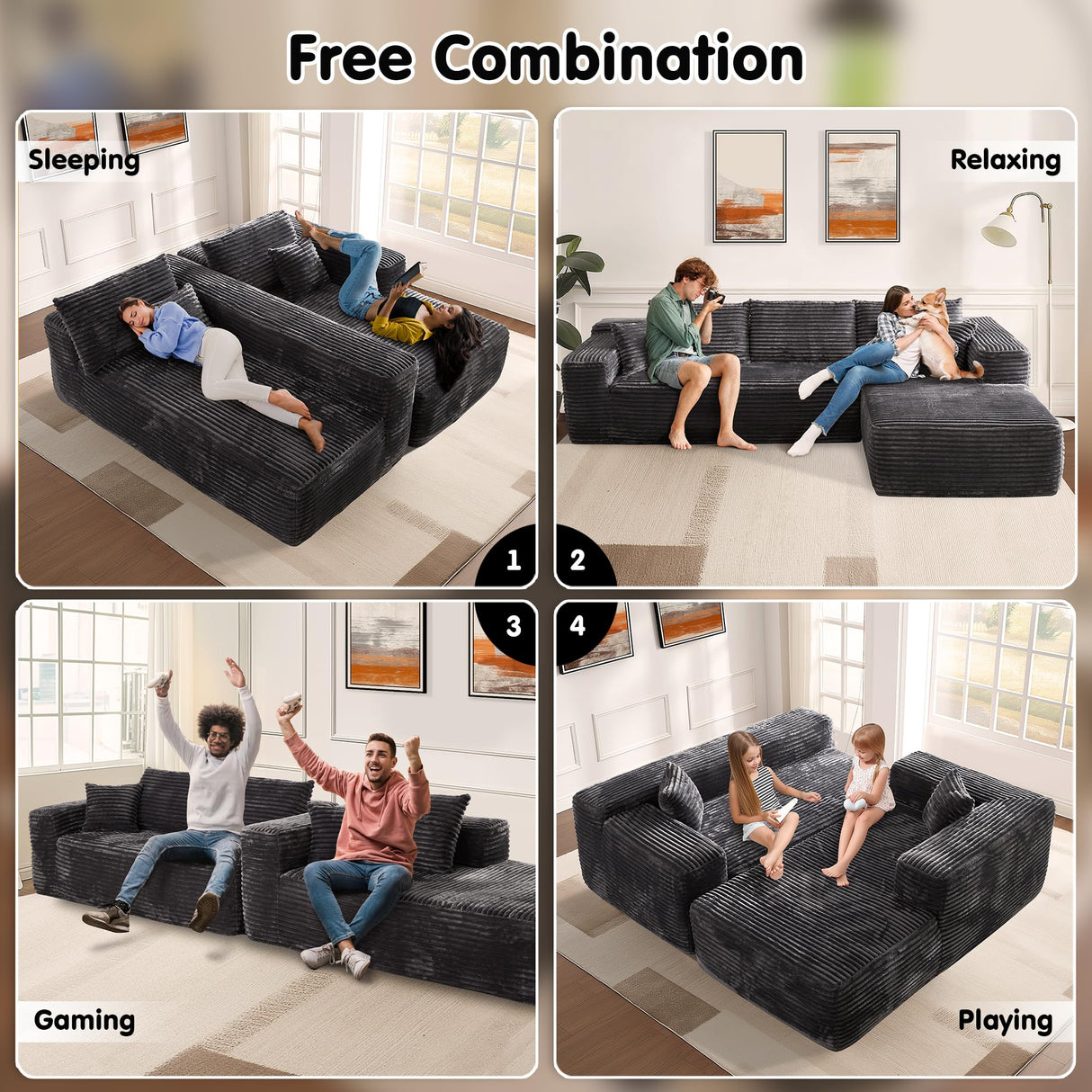 ovios 104" Cloud Sectional Couch with L-Shape Chaise,Modern Modular Sofa with Deep Seat, Upholstered Couches for Living Room Bedroom,No Assembly Required, Grey (Plush Corduroy Fabric) ovios