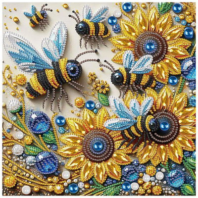 Sanjee 5D Special Shape Diamond Art Kits for Beginners, Bees and Sunflower Diamond Painting Kits for Adults, Crystal Rhinestones Diamond Painting for Home Wall Decoration Gift, 12×12inch