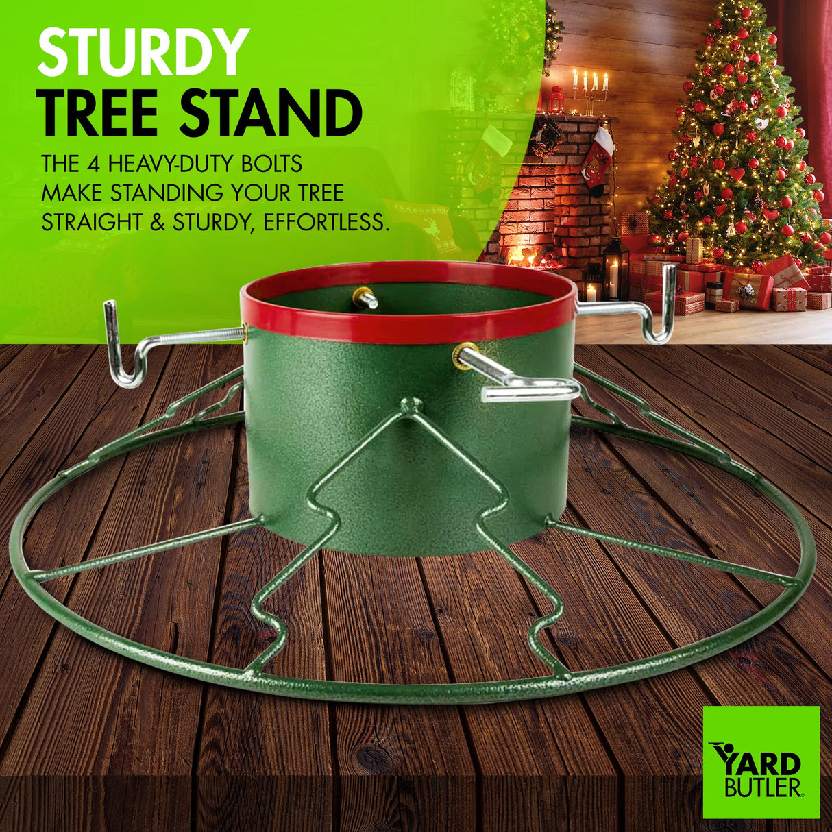 Yard Butler Santa's Helper - Easy to Use & Assemble Christmas Tree Stand - Durable & Sturdy Stand Made with Anti-Rust Steel - Beautiful Addition to Holiday Decor - 6' to 11' Trees - Green Yard Butler
