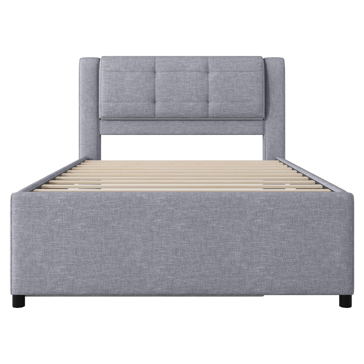 Merax Full Size Upholstery Platform Bed with Trundle,Trundle can be Flat or Erected, Modern Bed Frame with Linen Headboard for Kids, Adults, No Box Spring Needed, Gray Merax