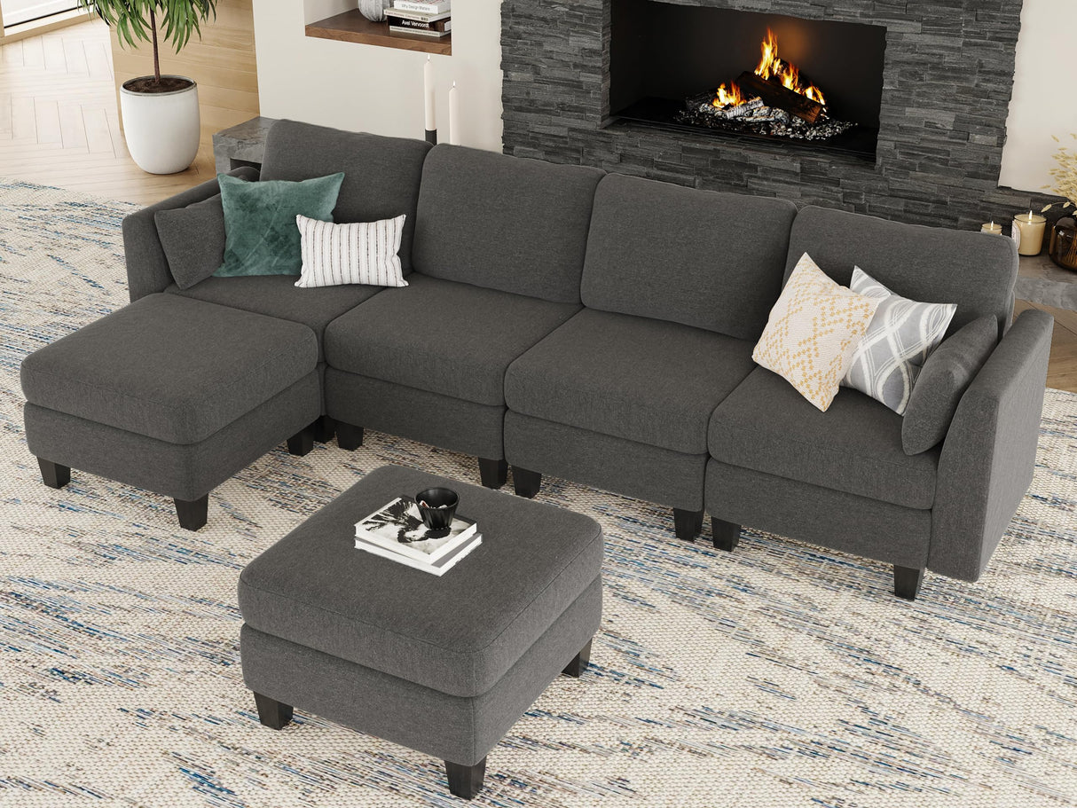 Huatean Home Modular Sectional Sofa, Convertible U Shaped Sofa Couch with High Density Memory Foam, 6 Seat Comfy Modular Sofa Couch for Living Room, Modern U Shaped Sectional Sofa, Dimgrey Huatean Home