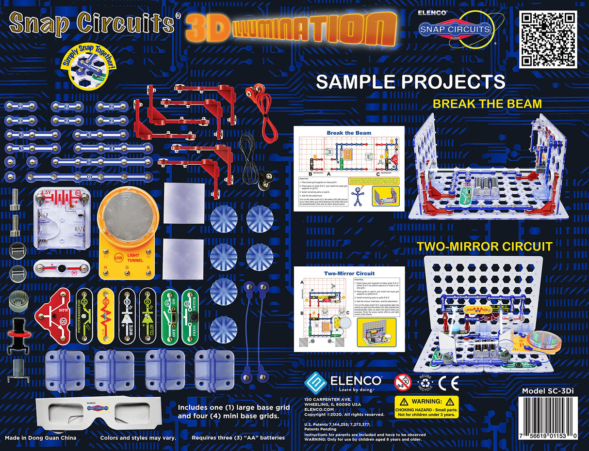 Snap Circuits 3D Illumination Electronics Exploration Kit | Over 150 STEM Projects | Full Color Project Manual | 50 Parts | STEM Educational Toys for Kids 8+ Snap Circuits