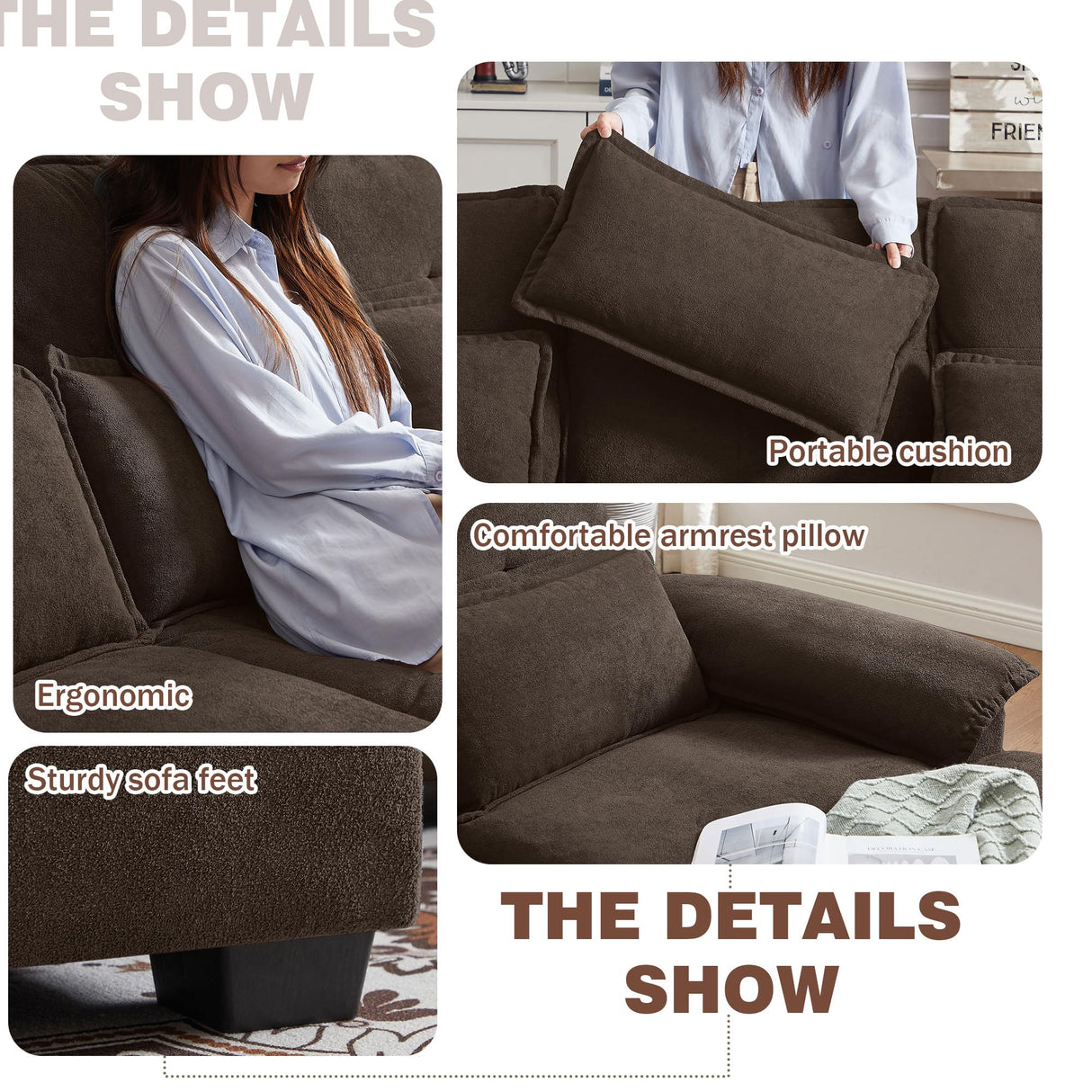 Chireca 110" Convertible Sectional Sofa, U Shaped Comfy Cloud Couch with Double Chaise and Padded Armrests, Modern Upholstered 4 Seater Sofa for Living Room, Apartment, Office, Coffee Chireca