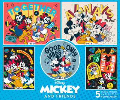 Ceaco - 5 in 1 Multipack - Disney - Mickey and Friends - (2) 300 Piece, (2) 500 Piece, (1) 750 Piece Jigsaw Puzzles