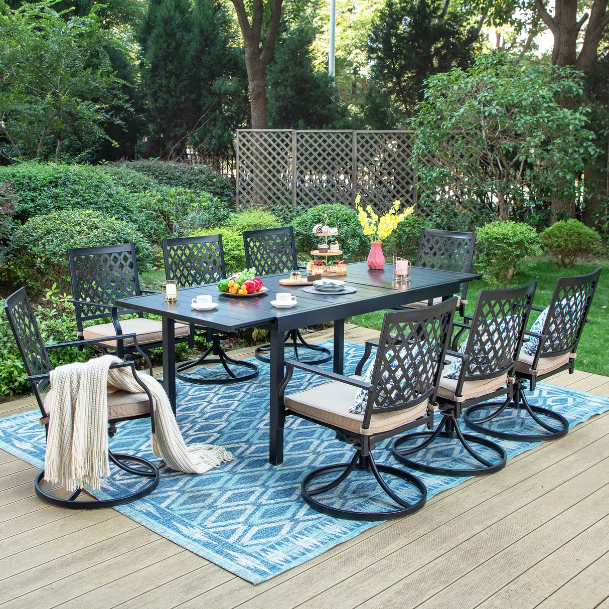 PHI VILLA 9 Pieces Outdoor Dining Set, Expandable Metal Table (64"-82") and 8 Swivel Dining Chairs – Perfect for Patio, Garden, Deck, Porch, and Yard, 9PCS Outdoor Dining Set Style 2 PHI VILLA