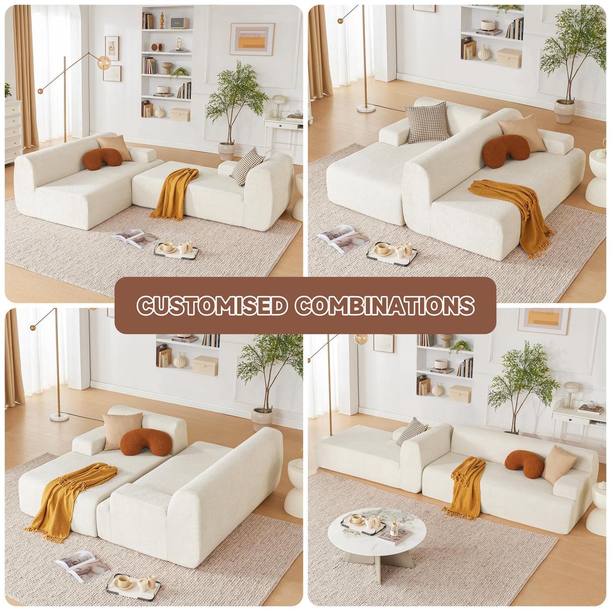 Huatean Home 107" Modular Sectional Sofa, Sponge Sofa for Living Room, High Density Sponges Cloud Couch,Modular L-Shape Sofa Couch with Chaise, (Beige) Huatean Home