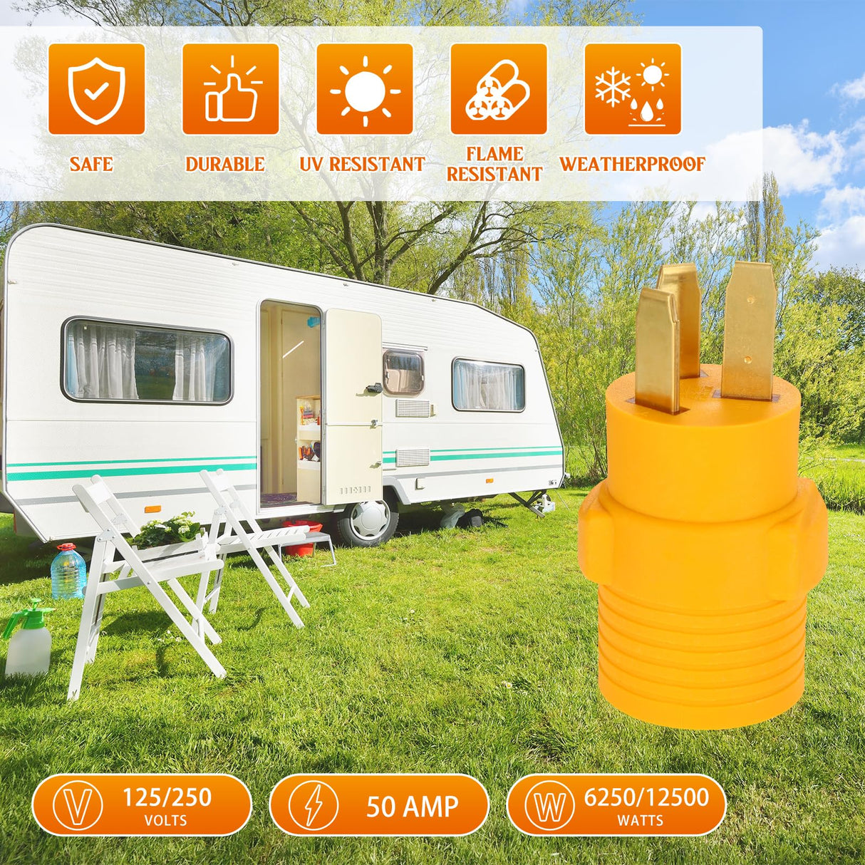 Kanayu 3 Prong Stove Adapter Compatible with NEMA 10-50P to 14-50R Adapter 3 Prong Male Plug to 4 Female Receptacle 50Amp EV Charger Generator Welder Dryer Power Cord Connector(Yellow) Kanayu