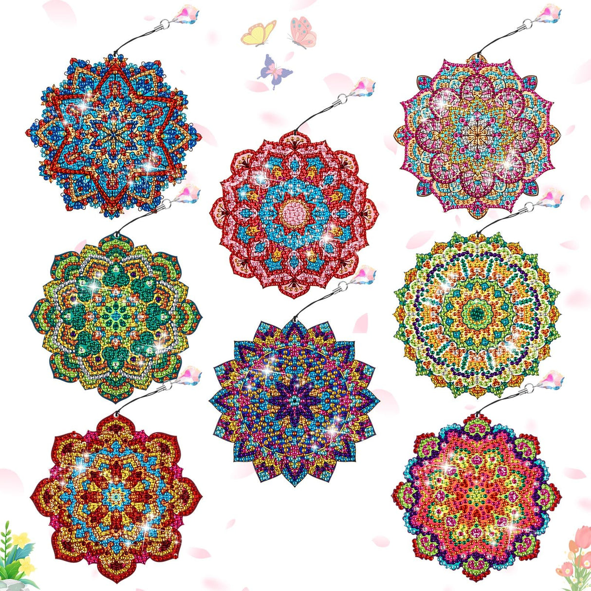 Yeaqee 8 Pcs Diamond Art Bookmarks Mandala Diamond Painting Art Kits for Adults Book Lovers DIY Acrylic Crystal Pendant Bookmark Beginners Home Office Painting Reading Present Yeaqee