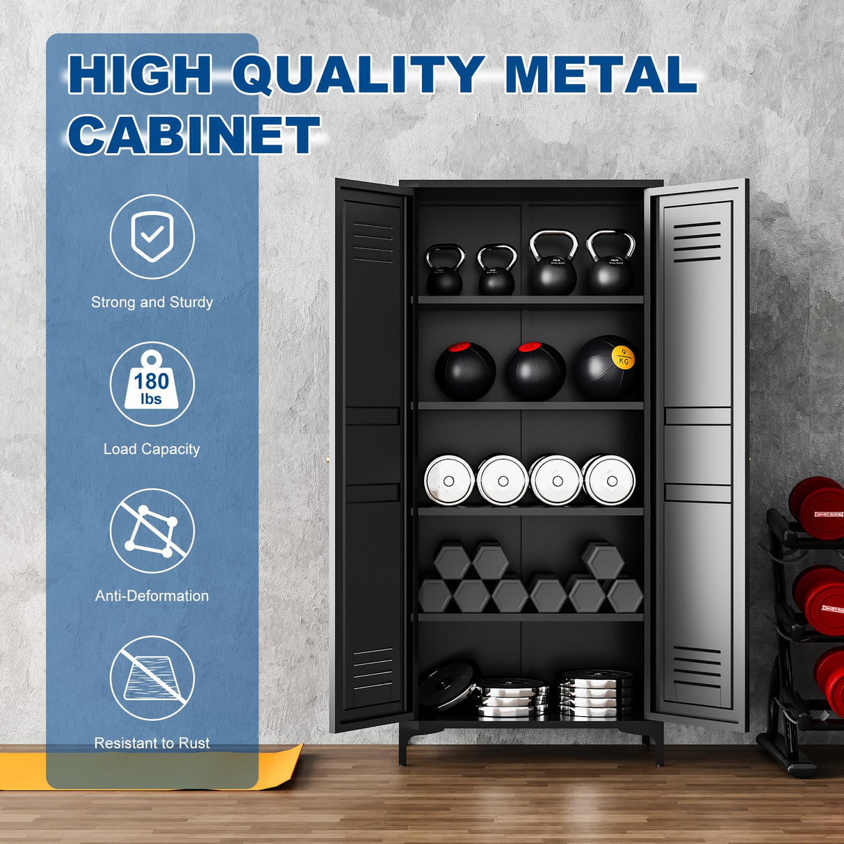 Fesbos Metal Storage Cabinet-61” Tall Steel File Cabinets with Doors and 4 Adjustable Shelves-Black Steel Storage Cabinet for Home,Kitchen, School, Office, Garage Fesbos